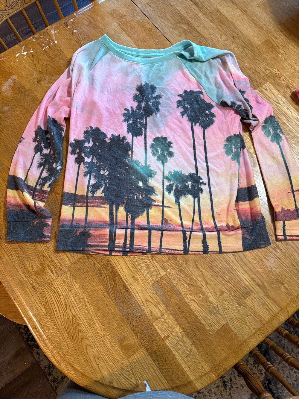 PINK Victoria's Secret Pink & Teal Palm Tree Sunset Sweatshirt